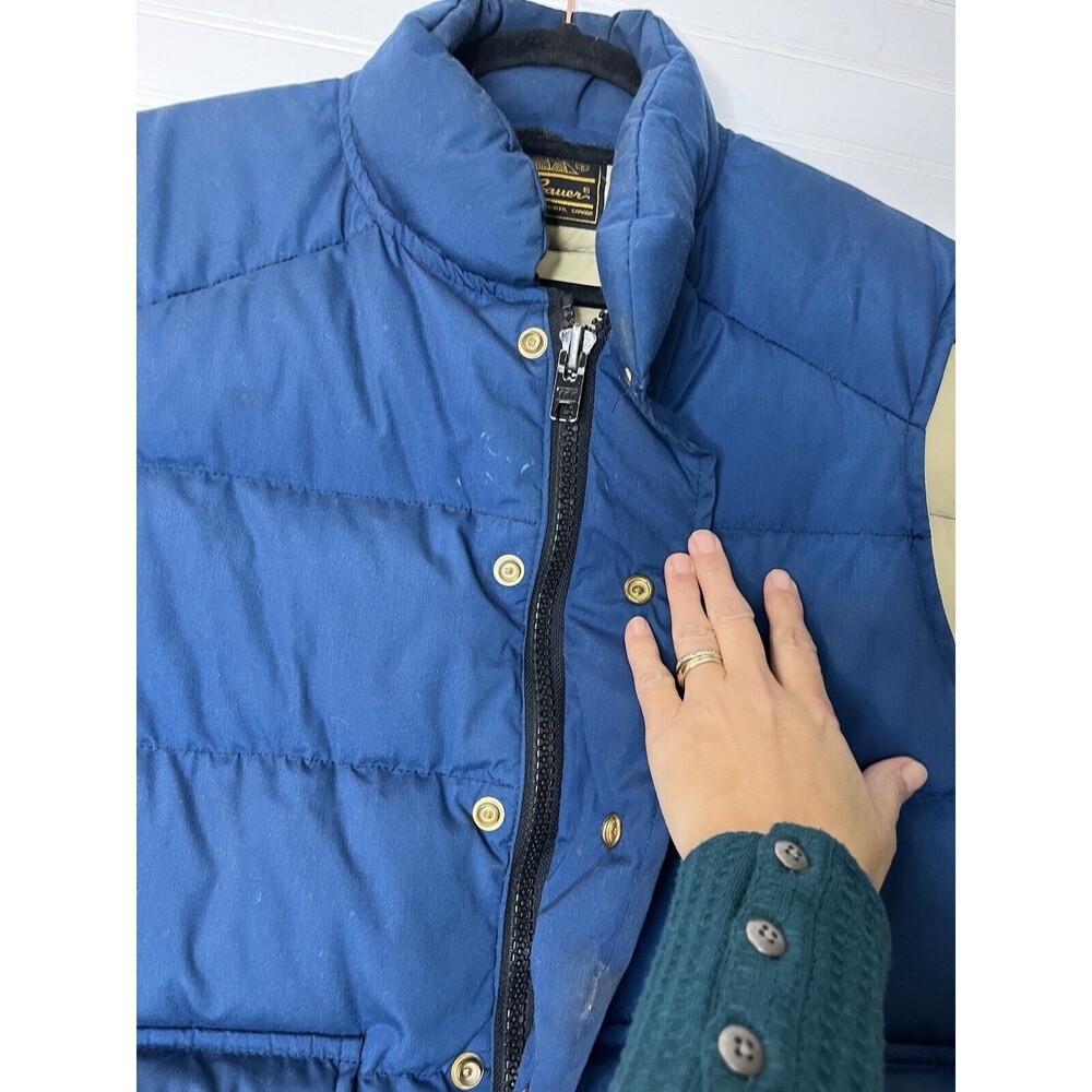 Eddie Bauer Down Puffer Vest Large Vintage 80s Outdoors Hiking Mens Blue - Picture 11 of 16